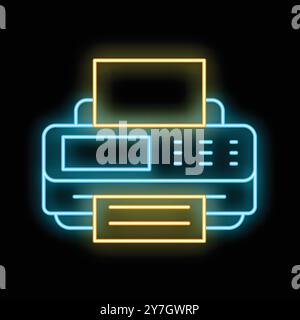 Glowing neon line printer icon isolated on black background vector illustration for your design, advertising, logo, application, ui Stock Vector