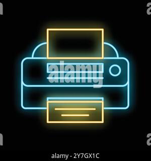 Glowing neon line printer icon isolated on black background vector illustration Stock Vector