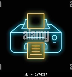 Glowing neon line printer icon isolated on black background vector illustration Stock Vector