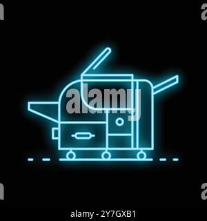 Blue glowing neon line printer for printing documents icon isolated on black background Stock Vector