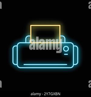 Glowing neon line printer icon isolated on black background vector illustration Stock Vector