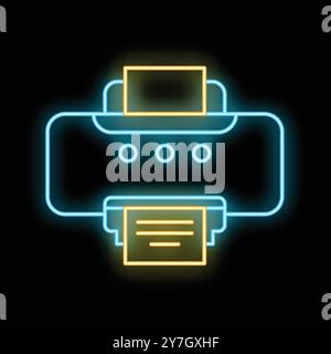 Glowing neon line printer icon isolated on a black background vector illustration Stock Vector