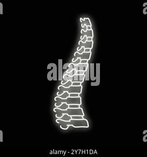 White neon sign depicting a spinal column glowing on black background Stock Vector