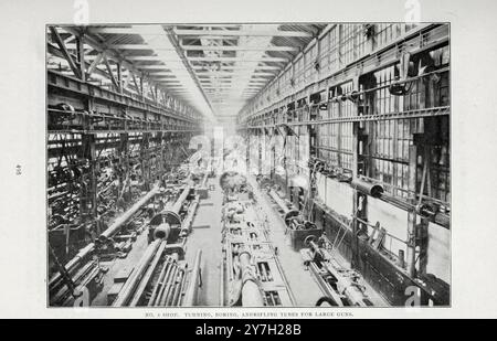 No. 6 Shop Turning, Boring, And rifling tubes for large guns Elswick Works from the Article LORD ARMSTRONG AND THE ELSWICK WORKS. By Benjamin Taylor. from The Engineering Magazine Devoted to Industrial Progress Volume XX 1900 - 1901  The Engineering Magazine Co Stock Photo