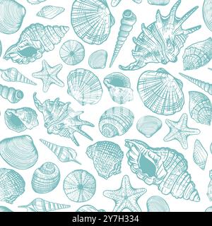 Sea shells simple retro color seamless pattern Stock Vector