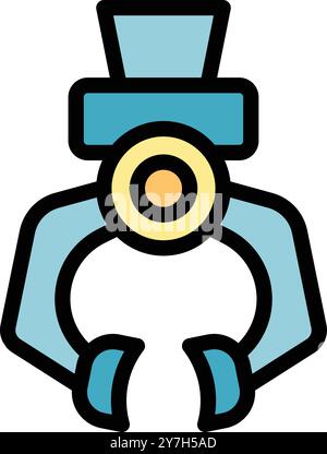 Industrial robotic arm holding a circle with three fingers, filled outline icon for industrial automation concept Stock Vector