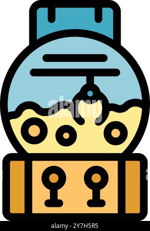 Claw crane arcade game grabbing a prize inside a glass dome filled with toys Stock Vector