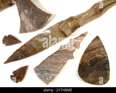Stone Age Blades isolated on white Background Stock Photo