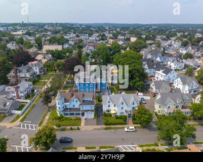 Lynn historic residential houses aerial view on Ocean Street at Atlantic Street in Lynn city, Essex County, Massachusetts MA, USA. Stock Photo