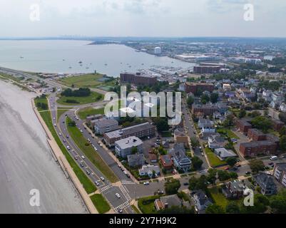 Lynn Heritage State Park and Lynn Yacht Club Marina aerial view at the coast of Massachusetts Bay in downtown Lynn, Massachusetts MA, USA. Stock Photo