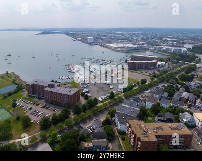 Lynn Heritage State Park and Lynn Yacht Club Marina aerial view at the coast of Massachusetts Bay in downtown Lynn, Massachusetts MA, USA. Stock Photo