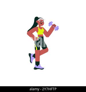 Female athlete lifting dumbbell, isolated flat vector illustration symbolizing fitness training, strength workout, and healthy lifestyle. Stock Vector