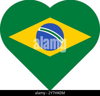 A vibrant vector heart-shaped element in colors of Brazilian flag in a flat cartoon style. Tourism campaigns, design brochures, flyers, or packaging f Stock Vector