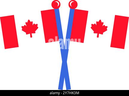 A vibrant vector illustration of crossed Canadian flags in a flat cartoon style. Celebrating national holidays like Canada Day, expressing patriotism Stock Vector