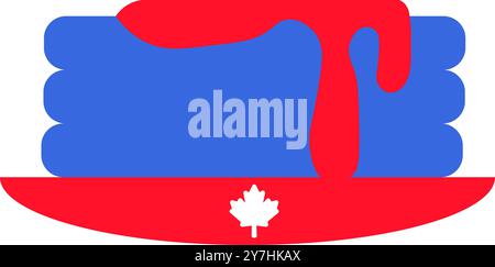 A vibrant vector illustration of pancakes with syrup in colors of Canadian flag in a flat cartoon style. Celebrating national holidays like Canada Day Stock Vector