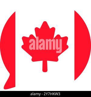 A vibrant vector illustration of a speech bubble in colors of Canadian flag with a red maple leaf at its center, symbolizing the country's national em Stock Vector
