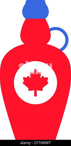 A vibrant vector illustration of a syrup bottle in colors of Canadian flag with a red maple leaf at its center, symbolizing the country's national emb Stock Vector