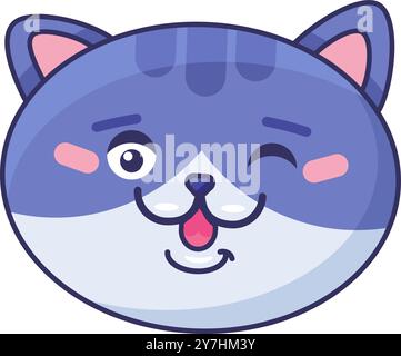 Winking cheerful face of domestic kitten. Tabby cat winks his eye cheerfully. Image for design of pet store or veterinary clinic. Simple flat vector i Stock Vector