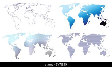 World map - outline, gradient, dotted and lines geometrical shape Stock Vector
