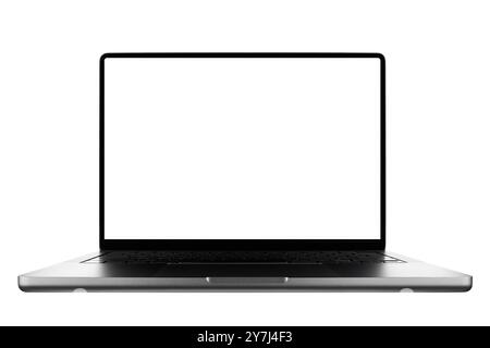 Laptop Mockup with a white blank screen isolated on a white background, Based on a High-quality Studio shot, Front View, New Laptop frameless design Stock Photo