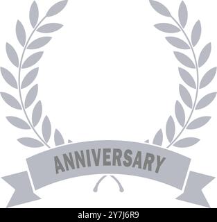 anniversary Silver icon, Silver Leaves, circular laurel foliate, Laurel Leave, laurel wreath, Laurel Leaves with ribbon, anniversary sign in silver Stock Vector