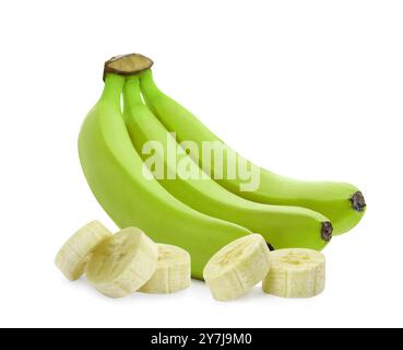 Fresh ripe green bananas isolated on white Stock Photo