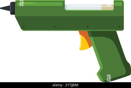 Green glue gun with silicone cartridge is a professional tool for bonding different materials during construction and repair Stock Vector