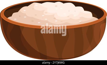 Wooden bowl overflowing with delicious rice pudding, a classic comfort food dessert Stock Vector
