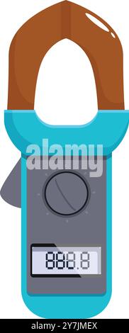 Digital clamp meter measuring electricity consumption, a tool for electricians working on electrical maintenance Stock Vector