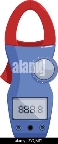 Digital clamp meter is measuring electrical current, displayed on the screen Stock Vector