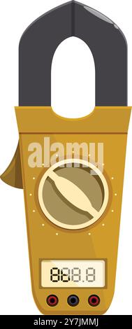 Yellow digital clamp meter measuring electricity consumption with black clamps Stock Vector