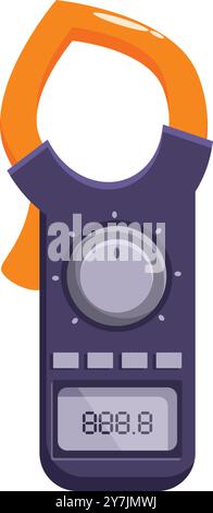 Digital clamp meter measuring electricity consumption, a tool for electricians Stock Vector