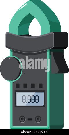 Digital clamp meter measuring electrical current with probes on white background Stock Vector