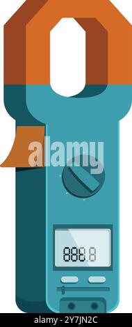 Digital clamp meter measuring electrical current with a digital display showing the value Stock Vector