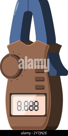Digital clamp meter measuring electricity consumption, a tool for electricians and technicians Stock Vector