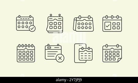 Simple clean line stroke calendar and event icon illustration set design Stock Vector