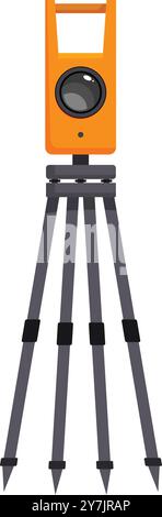 Modern digital tacheometer on tripod, used in geodetic surveying for accurate angle, distance, and elevation measurements Stock Vector