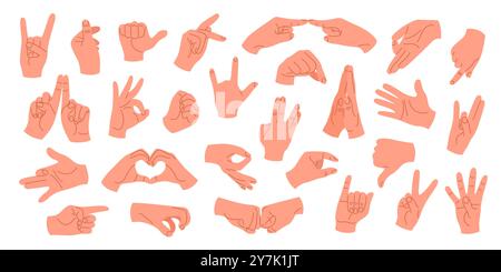 Human hands with different gestures and positions. Stock Vector