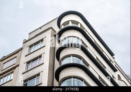 Corner facade of a residential house in Uccle, Brussels, Belgium, SEP 22, 2024 Stock Photo