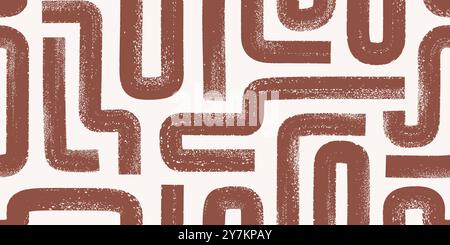 Abstract hand drawn textured geometric vector seamless pattern. Bold grunge maze lines, geometric organic strokes. Stock Vector