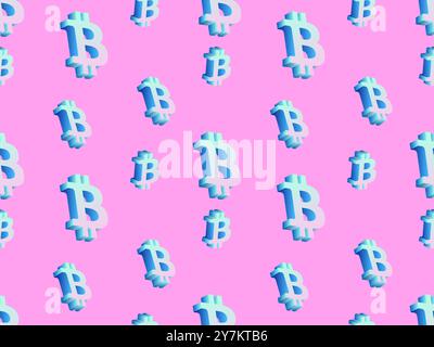 Seamless pattern with bitcoin symbol in 3D style. Gradient bitcoin symbol in isometric style. Cryptocurrency, crypto trading. Design for wallpapers, c Stock Vector