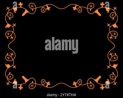 Halloween frame with space for text. Halloween frame with cobwebs, spiders, tombstones and crows. Design a template for invitations, leaflets and gree Stock Vector