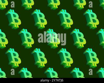 Seamless pattern with bitcoin symbol in 3D style. Gradient bitcoin symbol in isometric style. Cryptocurrency, crypto trading. Design for wallpapers, c Stock Vector