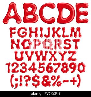 Font, letters numbers and symbols of blood for halloween. Isolated vector objects on white background. Stock Vector