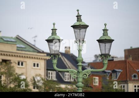 Historic street lamps, Hojbro Plads, Ved Stranden, Copenhagen, Denmark, Europe Stock Photo