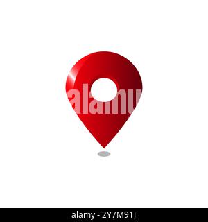 Location pin icon 3d vector. Map Address direction navigation indicator marker point red sign symbol isolated on white Stock Vector
