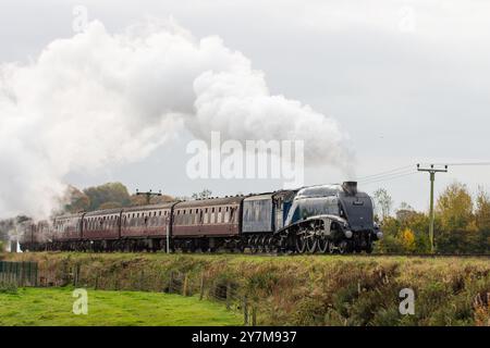 Sir Nigel Gresley, 60007, with a passenger train on the East Lancs Railway Stock Photo