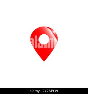 Location map pin icon 3d vector. Address area direction geography navigation marker point red sign symbol isolated on white Stock Vector
