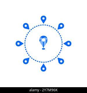 Global search GPS location vector with circle and location map pins icon isolated on white background Stock Vector