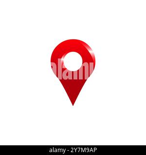 Map pin location icon vector. 3D shiny red color navigation address place area search pointer indicator mark sign symbol isolated on white Stock Vector